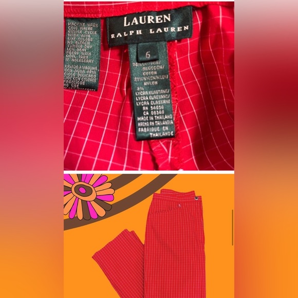 Vintage Ralph Lauren Hi Waist Light Weight Red Checkered Plaid Pattern Size 6 - Picture 3 of 4